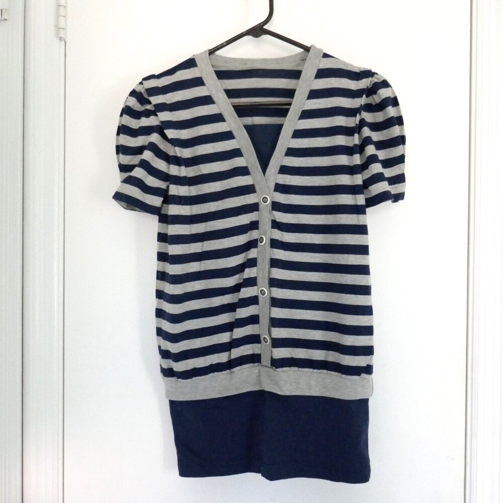 vintage 90s navy blue gray striped nautical inspired short sleeve top size S/M